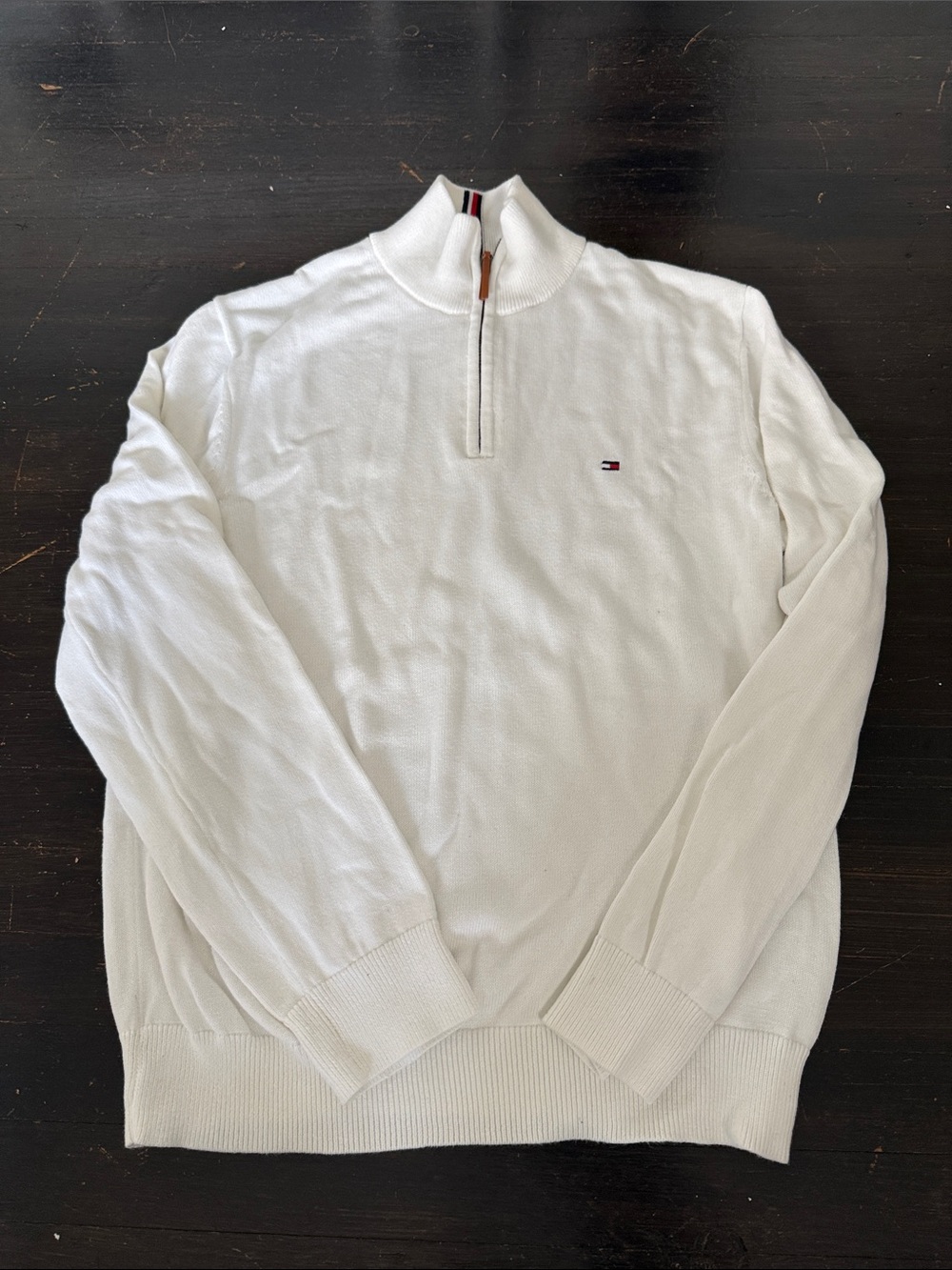 Tommy Hilfiger Men's White Half-Zip Sweater with Flag Detail